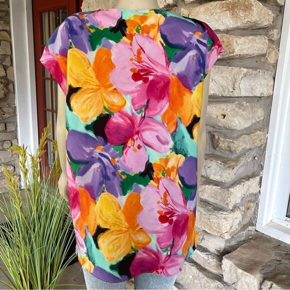 Lauren Ralph Lauren Size Large Watercolor Floral Print Crepe Tunic Blouse - Picture 6 of 12